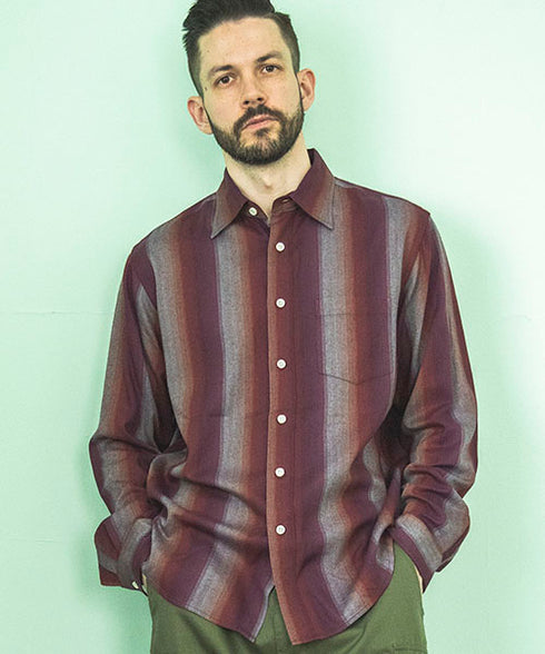 MR.OLIVE/RAYON TWILL STRIPE / REGULAR COLLAR SHIRT ミスターオリーブ/レーヨンツイルストライプ / レギュラーカラーシャツ